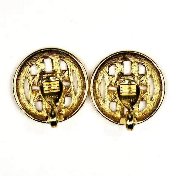 1980s Monet Clip-On Earrings Vintage Gold Tone Pierced Basket Weave 1" Round - Picture 3 of 4